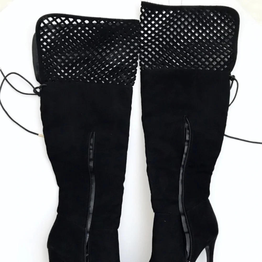 Shoe Dazzle black faux Suede OTK Boots